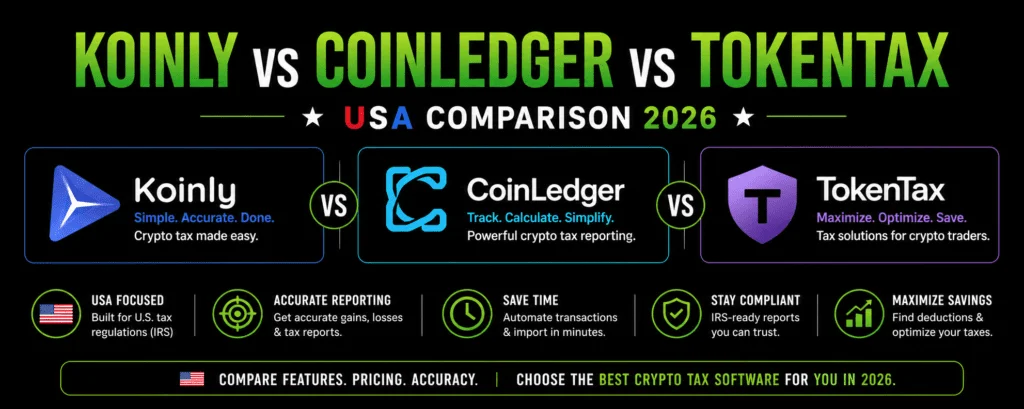 Koinly vs CoinLedger vs TokenTax (USA 2026): Best Crypto Tax Software Compared